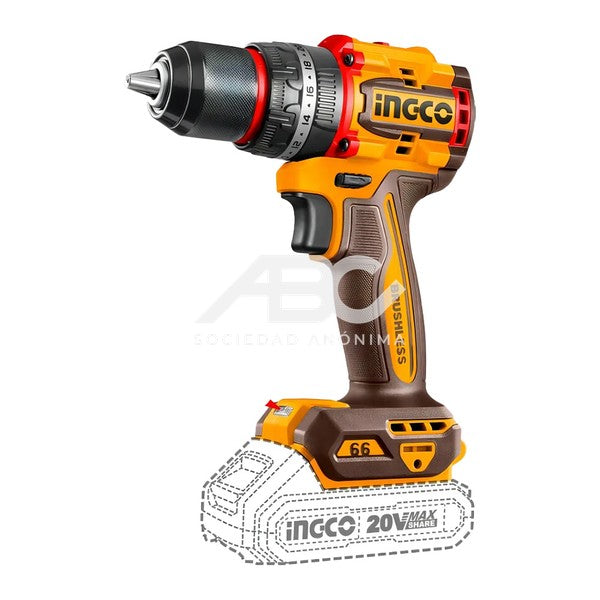 TALADRO INAL. 20V 13 MM S/CARB. VELOCIDAD SIN CARGA: 0-500/0-2000 RPM. 66 NM INGCO CIDLI20668-4