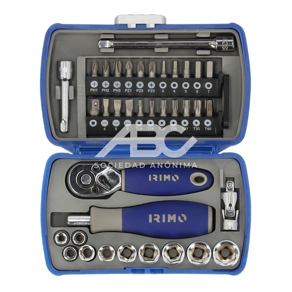 JUEGO DE BOCALLAVES Y ACCESORIOS DE 1/4 POCKET SET 37 PIEZAS IRIMO 109-37-4