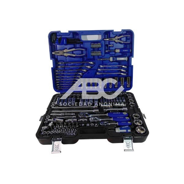 CAJA DE BOCALLAVES Y ACCESORIOS DE 1/2, 1/4 Y 3/8 CON MIX DE 10 LLAVES COMBINADAS CON CRIQUE IRIMO 149-164-4