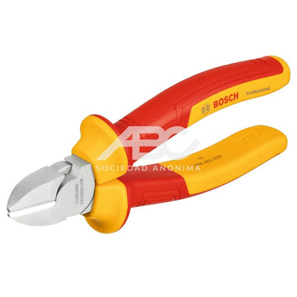 ALICATE CORTE DIAG. VDE 160 EN COLOR PLATA, AMARILLO Y ROJO DESARROLADA PARA ELECTRICISTAS BOSCH 1600A02ND9