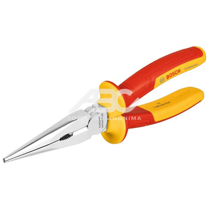 PINZA DE PUNTA VDE RECTO 200 EN COLOR PLATA, AMARILLO Y ROJO DESARROLADA PARA ELECTRICISTAS BOSCH 1600A02NE3