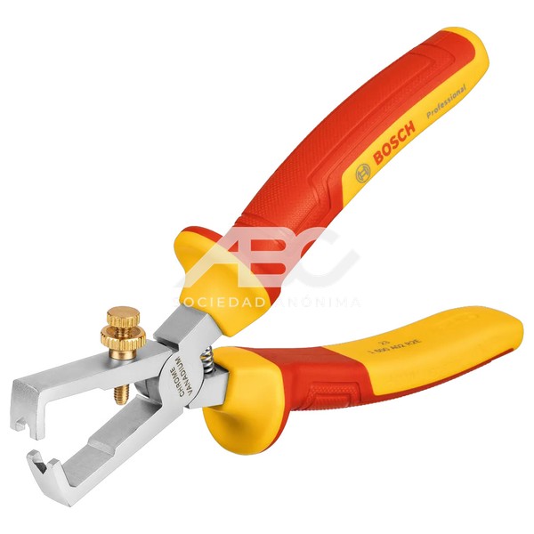 PINZA PELACABLES VDE 160MM EN COLOR PLATA, AMARILLO Y ROJO DESARROLADA PARA ELECTRICISTAS BOSCH 1600A02NE7