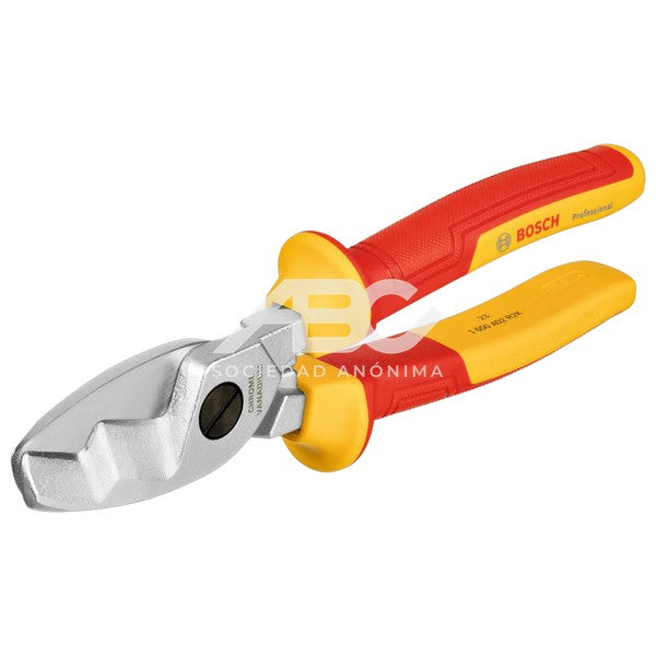 PINZA CORTACABLES VDE 200MM EN COLOR PLATA, AMARILLO Y ROJO DESARROLADA PARA ELECTRICISTAS BOSCH 1600A02NF4