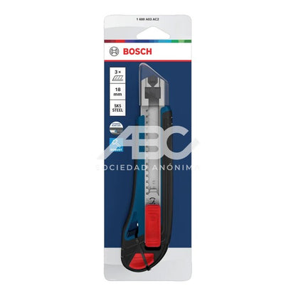 CÚTER SEGMENTADO 18MM EN COLOR PLATA, AZUL E NEGRO DESARROLADA PARA ELECTRICISTAS BOSCH 1600A03AC2