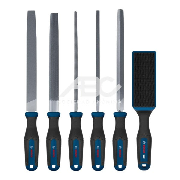 JUEGO DE LIMAS 6UN EN COLOR PLATA, AZUL E NEGRO DESARROLADA PARA ELECTRICISTAS, INSTALADORES BOSCH 1600A03AD3