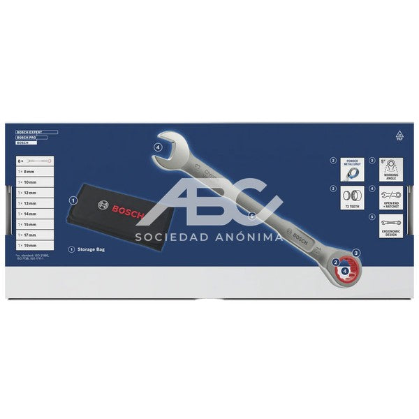 JUEGO DE LLAVES CRIQUE COMBINADA (8-19MM) 8 PIEZAS BOSCH 1600A03AG5