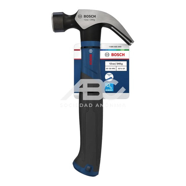 MARTILLO DE UÑA 340G EN COLOR PLATA, AZUL E NEGRO DESARROLADA PARA ELECTRICISTAS BOSCH 1600A03AK8