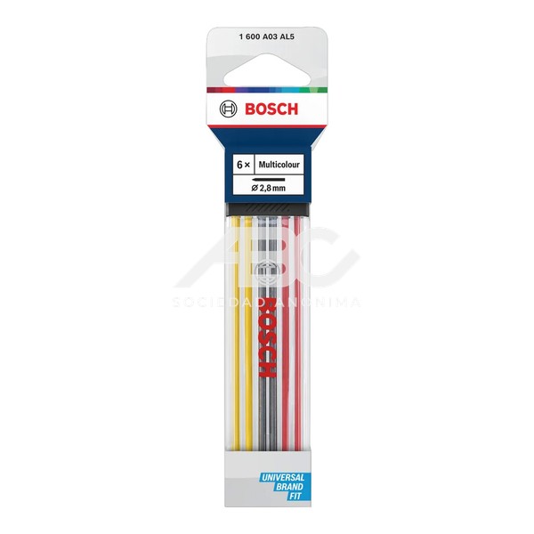 MINAS DE COLORES PARA PORTAMINAS 2,8MM REPUESTO 6PZAS BOSCH 1600A03AL5