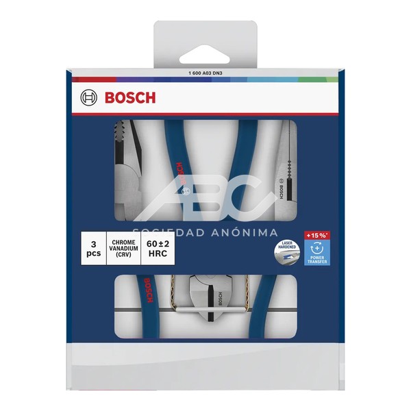 SET DE PINZAS 3 PIEZAS SIN MANGO SOFT GRIP BOSCH 1600A03DN3