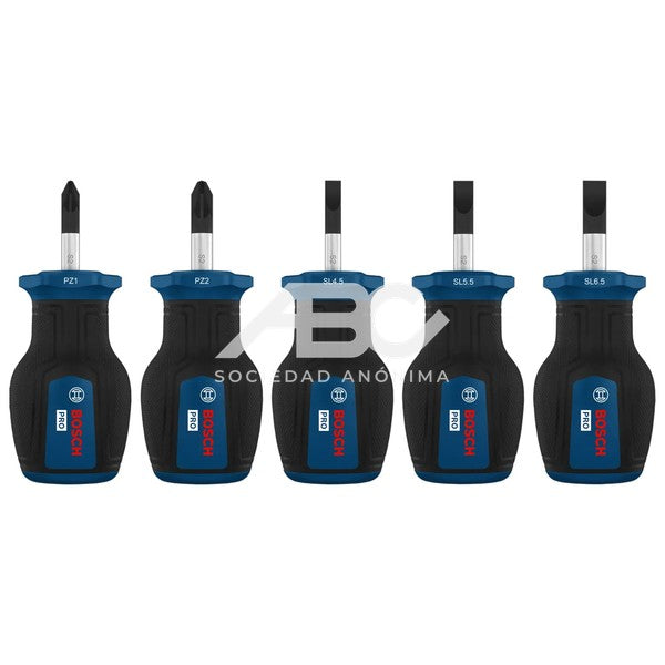 JUEGO DESTORNILLADOR CORTO PRO PZ/SL JOGO 5PIEZAS BOSCH 1600A03HU7