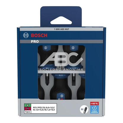 JUEGO DESTORNILLADOR CORTO PRO PZ/SL JOGO 5PIEZAS BOSCH 1600A03HU7