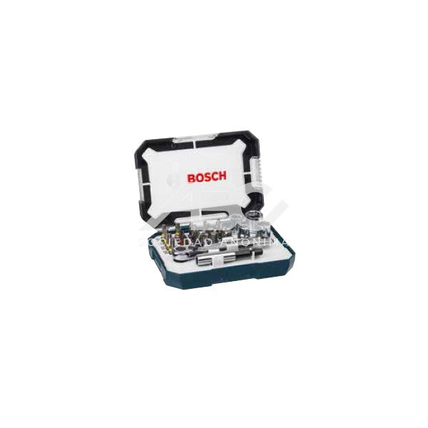 SET CON 26 UNIDADES PARA ATORNILLAR (INCLUYE PUNTAS, VASOS Y LLAVE DE CARRACA) BOSCH 2607017407