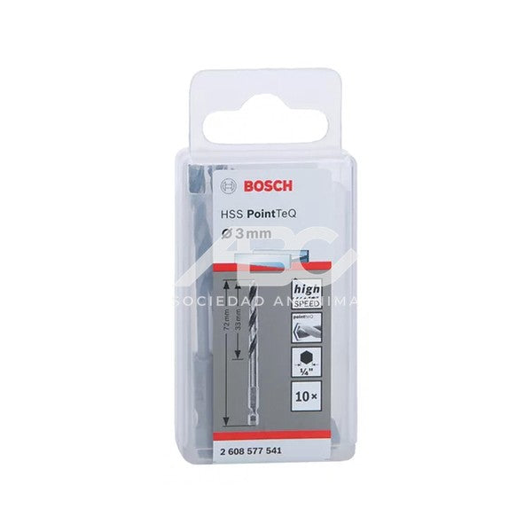 PAQUETE DE MECHAS HSS POINTTEQ HEX, 3MM (10 PZS) BOSCH 2608577541