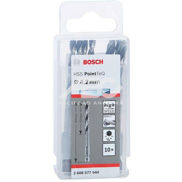 PAQUETE DE MECHAS HSS POINTTEQ HEX, 4.2MM (10 PZS) BOSCH 2608577544