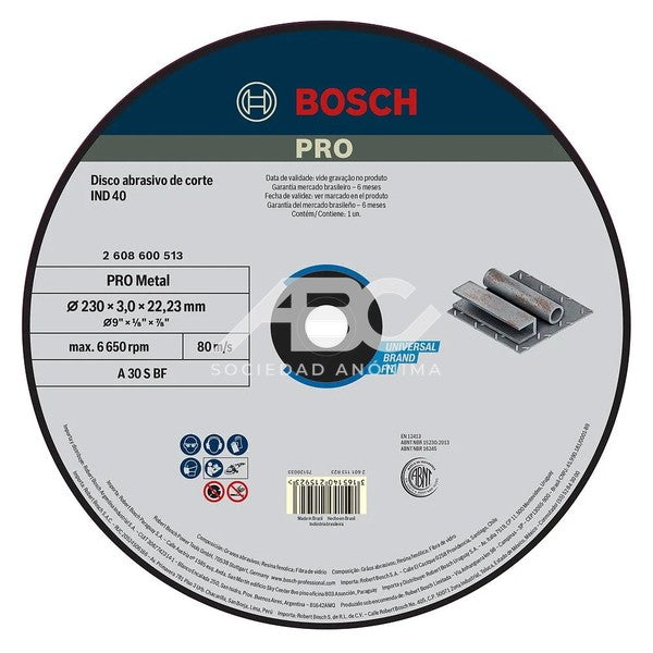 DISCO DE CORTE RECTO TAMAÑO DE GRANO: 30 BOSCH 2608600513
