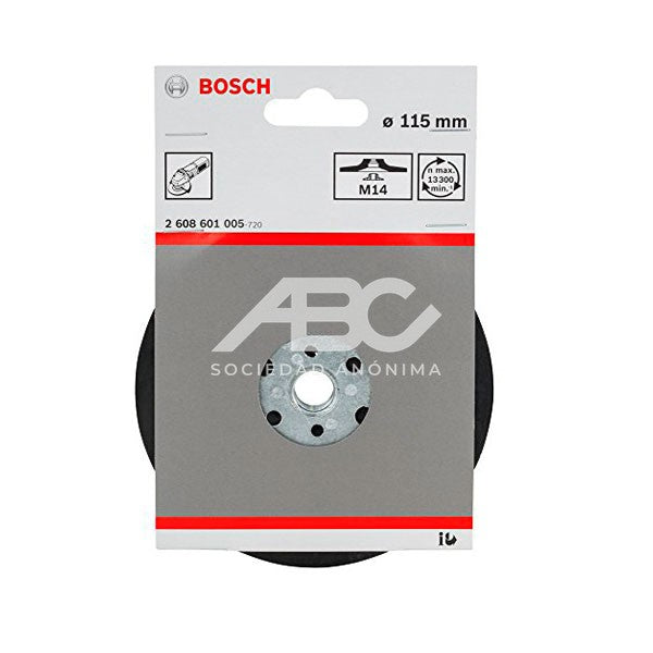DIOSCO DE GOMA SIN VELCRO PARA AMOLADORAS Y OPULIDORAS DE 115MM - M14 ORIGEN SUIZA BOSCH 2608601005