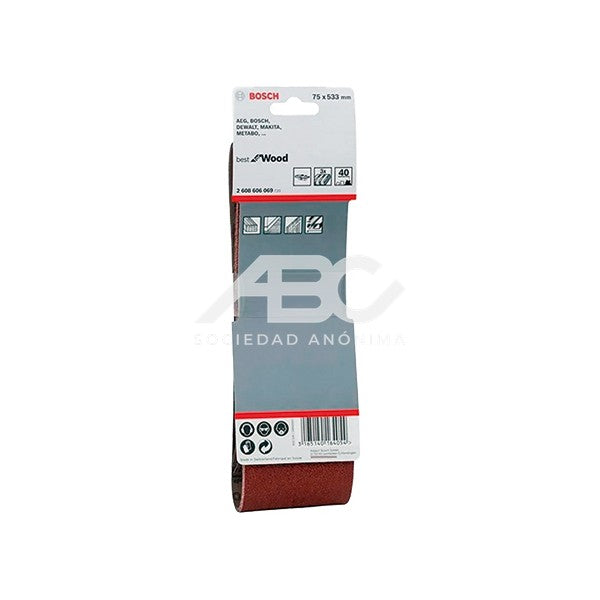 LIJA DE BANDA 75X533 - GRANO 320 - BEST FOR WOOD - X 3U BOSCH 2608606078