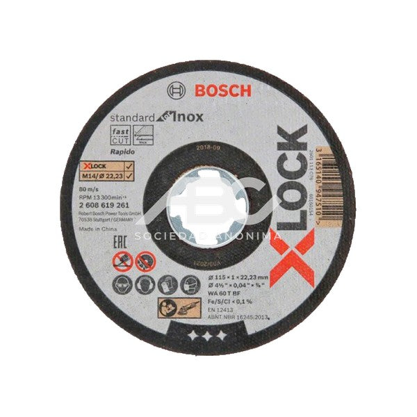 EL DISCO DE CORTE STANDARD FOR INOX CON X-LOCK OFRECE UN RENDIMIENTO FIABLE EN ACERO INOXIDABLE BOSCH 2608619261