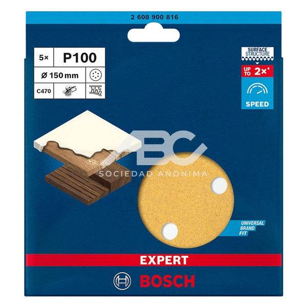 DISCO DE LIJA EXPERT C470; 150MM G100 5 PIEZAS BOSCH 2608900816