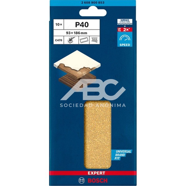 HOJA DE LIJA EXPERT C470; 93X186MM G40 10 PIEZAS BOSCH 2608900853