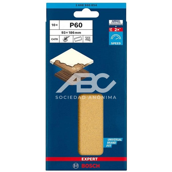 HOJA DE LIJA EXPERT C470; 93X186MM G60 10 PIEZAS BOSCH 2608900854