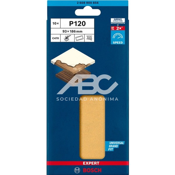 LIJA ORBITAL 93X185MM - GRANO 120 - HOJA DE LIJA EXPERT C470 - X 10U BOSCH 2608900856