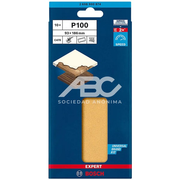 HOJA DE LIJA EXPERT C470; 93X186MM G100 10 PIEZAS BOSCH 2608900874