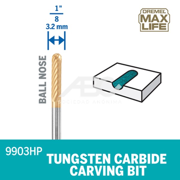 BROCA DE TALLADO DE CARBURO DE TUNGSTENO DREMEL MAXLIFE 9903HP 3.2 MM 26159903HA