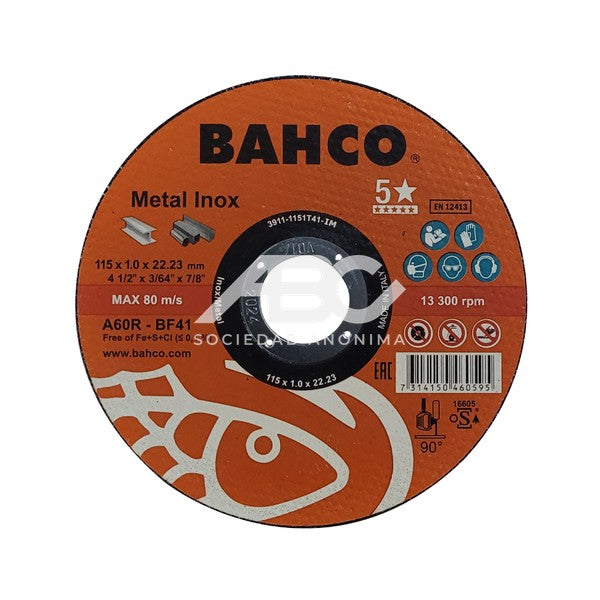DISCO ABRASIVO 115X1 INOX BAHCO 3911-1151T41-IM - PACK X50