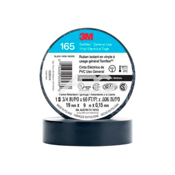 LA CINTA ELÉCTRICA DE PVC 3M TEMFLEX 165 DE 0.152 MM (6 MILS) DE GROSOR ES UNA CINTA AISLANTE 66061 - PACK X10