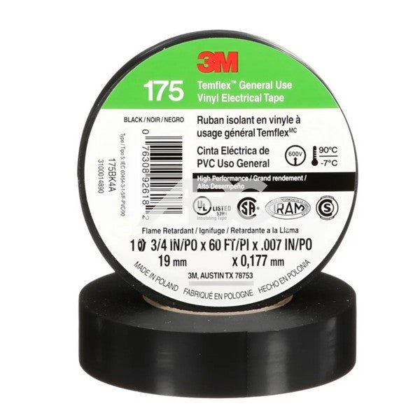 LA CINTA ELÉCTRICA DE PVC 3M TEMFLEX 175 ES UNA CINTA AISLANTE DE VINILO MULTIPROPÓSITO 67048 - PACK X10