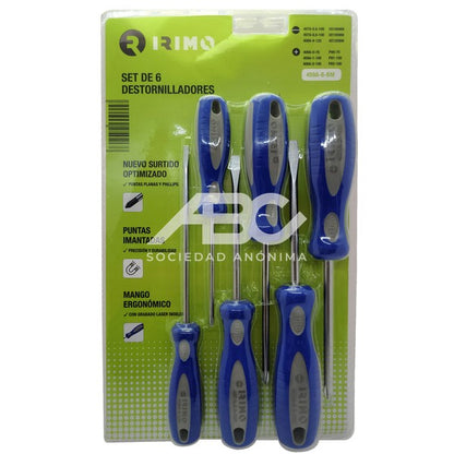 BLISTER DE 6 DESTORNILLADORES PUNTA PLANA Y PHILLIPS CON PUNTA MAGNÉTICA IRIMO 459A-6-BM