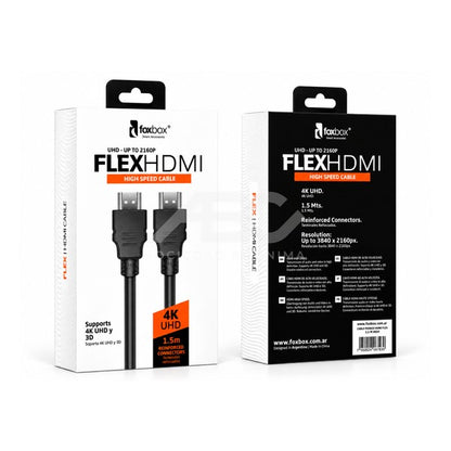 CABLE FOXBOX HDMI FLEX 1.5 M NEGRO - RESOLUCION 4K UHD- CONECTORES REFORZADOS 6755