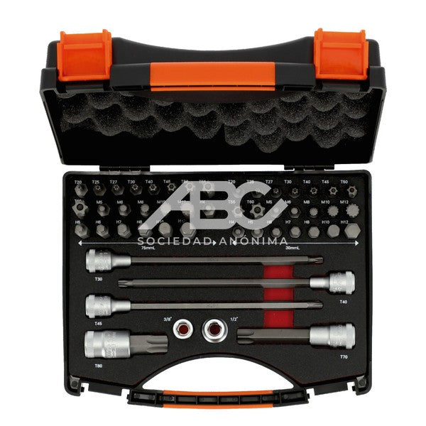 CONJUNTO DE BOCALLAVES CON PUNTA Y BROCAS 49 PIEZAS ESTUCHE METALICO BE5049 BAHCO