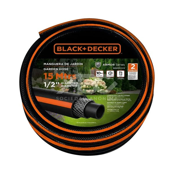 MANGUERA DE JARDÍN REFORZADA 1/2'' - 15 METROS BLACK+DECKER BXKGMH-1/2-15