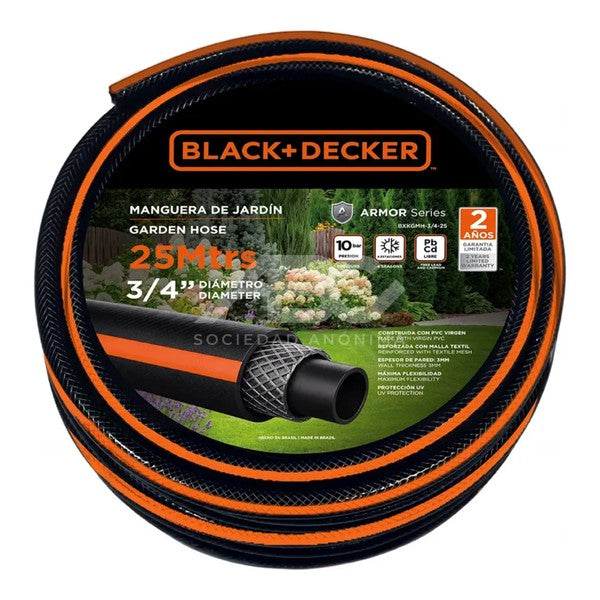 MANGUERA DE JARDÍN REFORZADA 3/4'' - 25 METROS BLACK+DECKER BXKGMH-3/4-25
