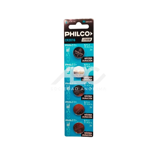 PILA PHILCO TIRA CR 2016 X 5 UNIDADES CR2016B5PI