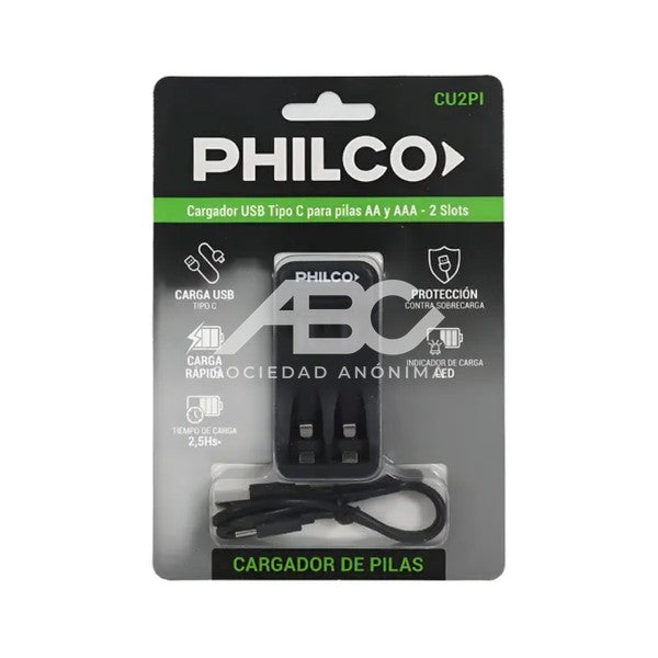 CARGADOR DE PILAS USB - 2 SLOTS PHILCO 94CU2PI