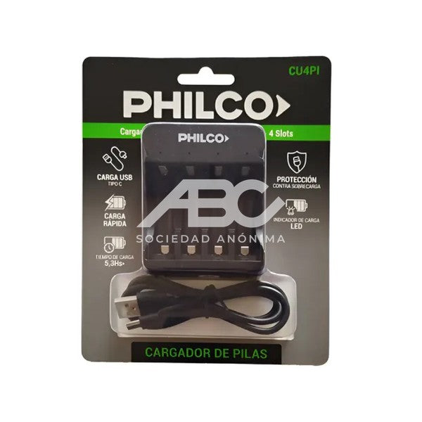 CARGADOR DE PILAS USB - 4 SLOTS PHILCO 94CU4PI