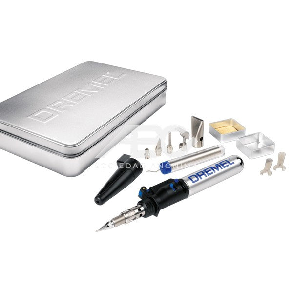 SOLDADOR DE BUTANO MULTIFINCIONAL A GAS BUTANO VERSATIP CON 11 ACCESORIOS + CAJA METALICA DREMEL F0132000LA
