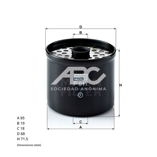 FILTRO DE COMBUSTIBLE AGRALEDEUTZ BOBCAT CASE CONSTRUCTION CASEIH (CNH GLOBAL) CATERPILLAR MANN P 917 X