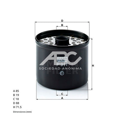 FILTRO DE COMBUSTIBLE AGRALEDEUTZ BOBCAT CASE CONSTRUCTION CASEIH (CNH GLOBAL) CATERPILLAR MANN P 917 X