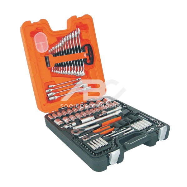 JUEGO DE BOCALLAVES CON CUADRO CONDUCTOR DE 1/4" Y 1/2" Y JUEGO DE LLAVES COMBINADAS/LLAVES EN BAHCO S106