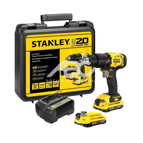 TALADRO PERCUTOR ATORNILLADOR CON CARGADOR Y 2 BATERIAS STANLEY SCD712D2K-AR
