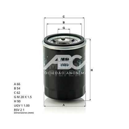 FILTRO DE ACEITE CHEVROLET FIAT HONDA ISUZU KIA MOTORS MAZDA MITSUBISHI NISSAN PROTON MANN W 610/3