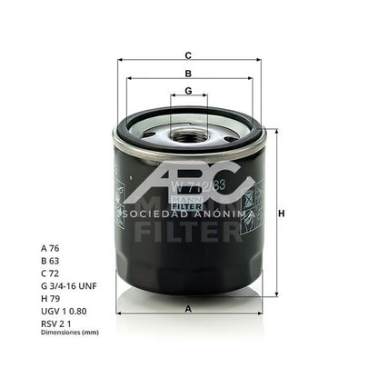 FILTRO DE ACEITE - JOHN DEERE - LEXUS - SUZUKI - TOYOTA MANN W 712/83