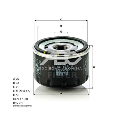 FILTRO DE ACEITE RENAULT SANDERO / STEPWAY 1.6 16V, RENAULT SYMBOL 1.6 16V, RENAULT EXPRESS MANN W 75/3