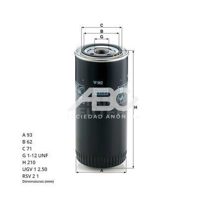 FILTRO DE ACEITE AGCO AGRALEDEUTZ BOMAG CASE CONSTRUCTION CATERPILLAR DEUTZ AG (ENGINES) DEUTZ MANN W 962