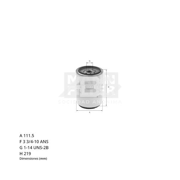 FILTRO DE COMBUSTIBLE VW 8150E 04/10 -> / 13180 11/07 -> 15180 10/06 -> / 17250 06/07 -> / MANN WK 10 002/1 X