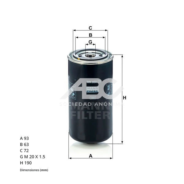 FILTRO DE COMBUSTIBLE FORD IVECO MANN WK 950/21